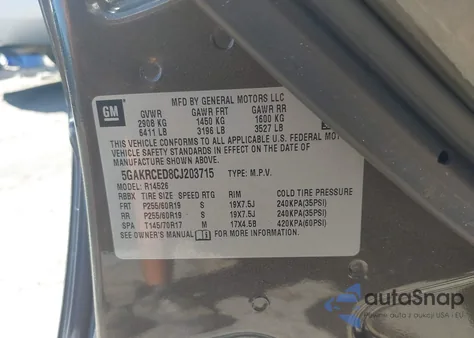 2012 Buick Enclave Leather z USA, uszkodzony, nr VIN 5GAKRCED8CJ203715